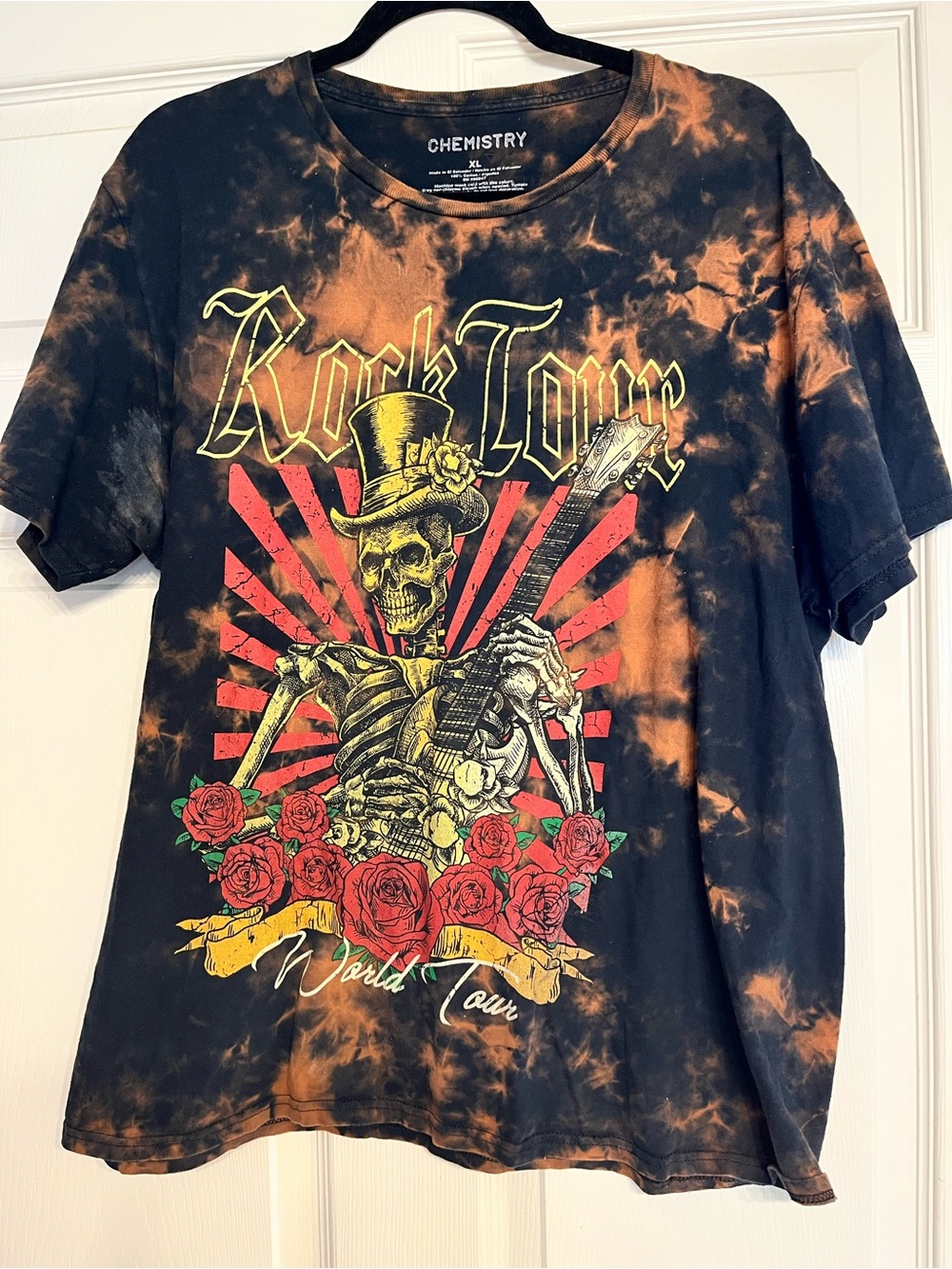 Chemistry Black Orange Tie-Dye Rock Tour Skeleton Graphic Tee
